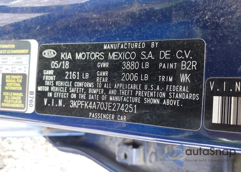 2018 Kia Forte Lx z USA, uszkodzony, nr VIN 3KPFK4A70JE274251